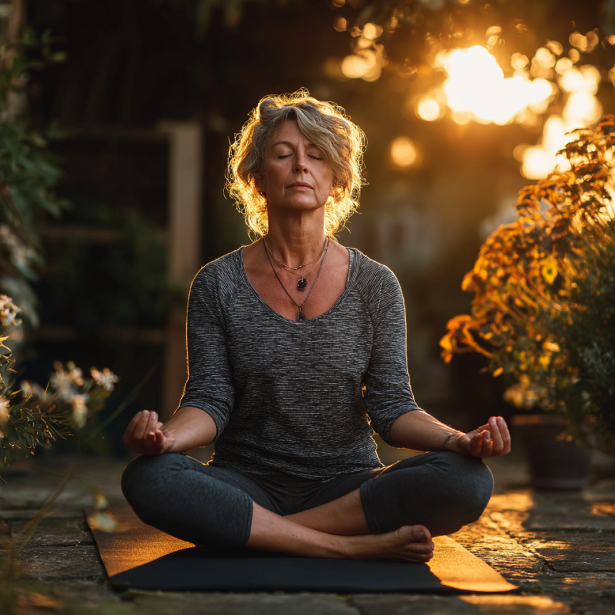 Възрастни хора практикуват йога